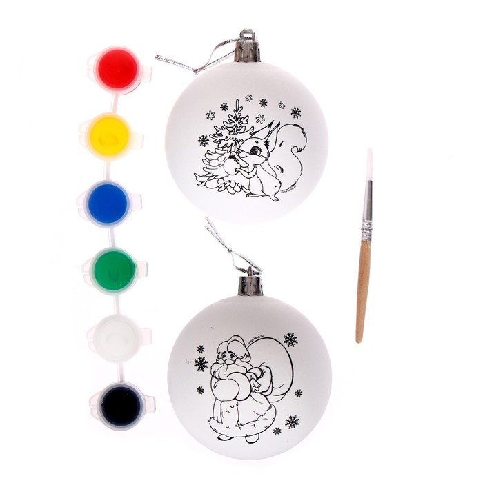 Набор для творчества "Елочные шары под раскраску "Волшебство Нового года" 7 см+ краски, 2 шт   77802