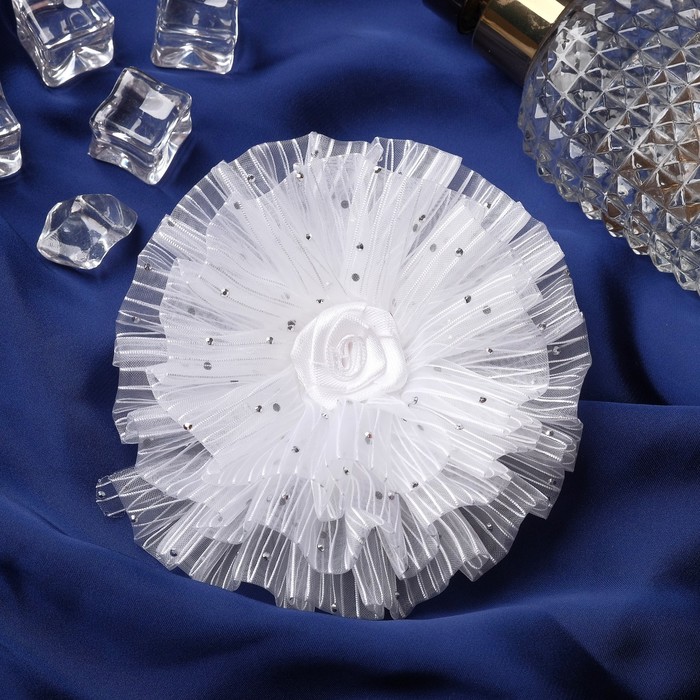 

Резинка для волос бант "Школьница" волнушка роза полоски, d-11 см, белый