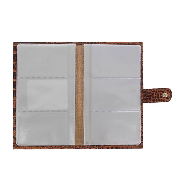 Визитница на кнопке, 3 ряда, 24 листа, кайман, цвет коричневый