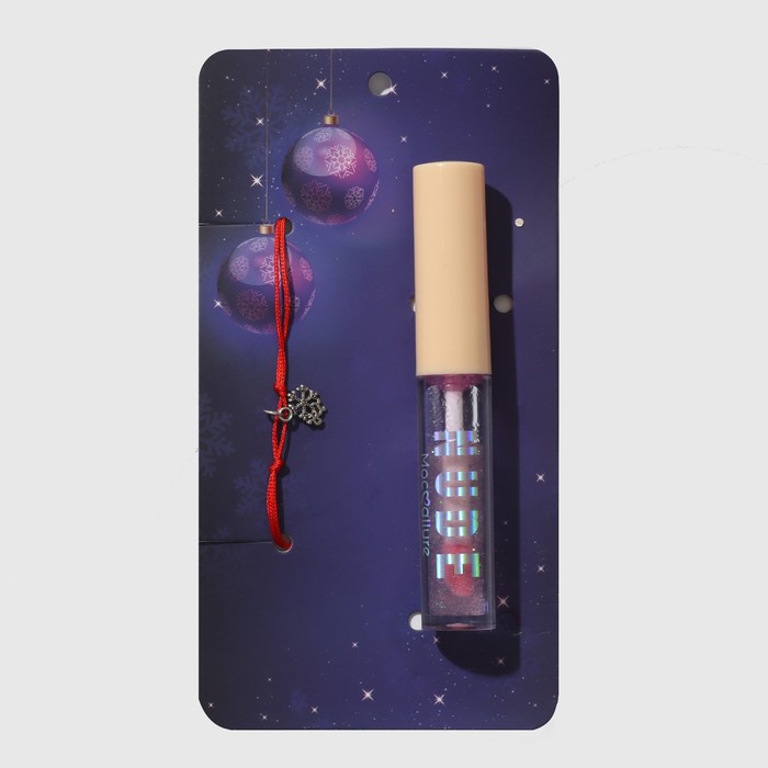 Набор 2 предмета: браслет, блеск для губ «Снежинка», цвет красный с серебром, 6 см браслет новогодний колокольчик цвет красный с серебром