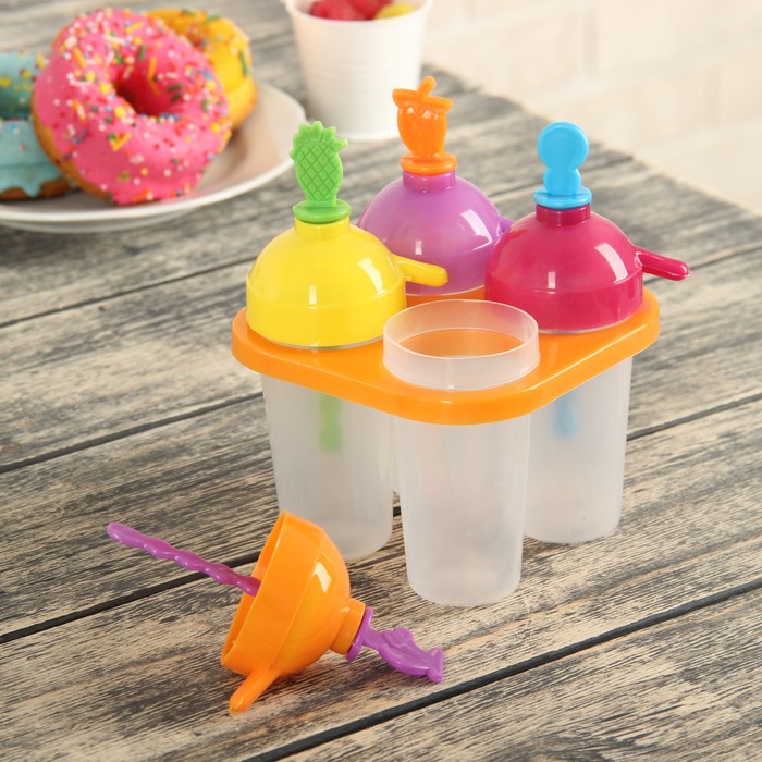 Форма для мороженого "Фрукты", 4 ячейки 70 мл, цвета МИКС