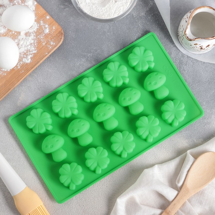 Форма для выпечки "Гриб и клевер", 15 ячеек, цвета МИКС