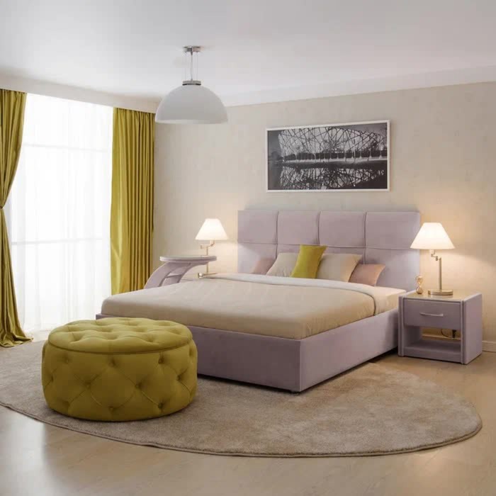 Кровать «Пантеон» без ПМ, 140×200 см, премиум велюр, цвет пыльная сирень 26027