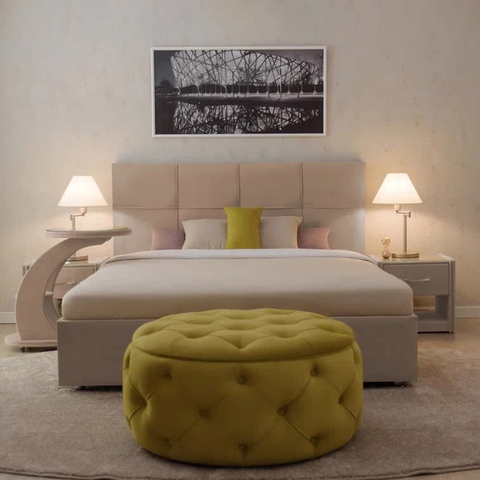 Кровать «Пантеон» без ПМ, 140×200 см, премиум велюр, цвет песчаный бриз 26027