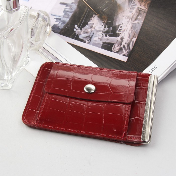 Зажим для купюр, отдел для монет, крокодил, цвет красный