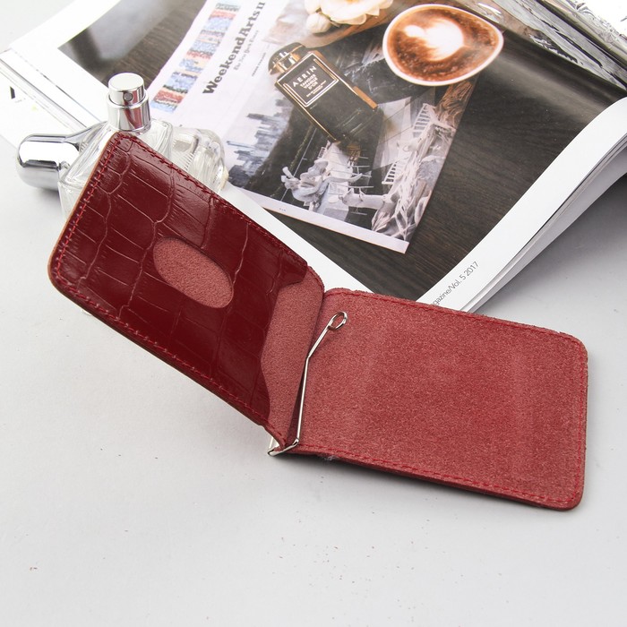 Зажим для купюр, отдел для монет, крокодил, цвет красный