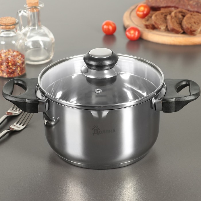 Кастрюля 2 л "Тефида", 19 см, со сливом, стеклянная крышка