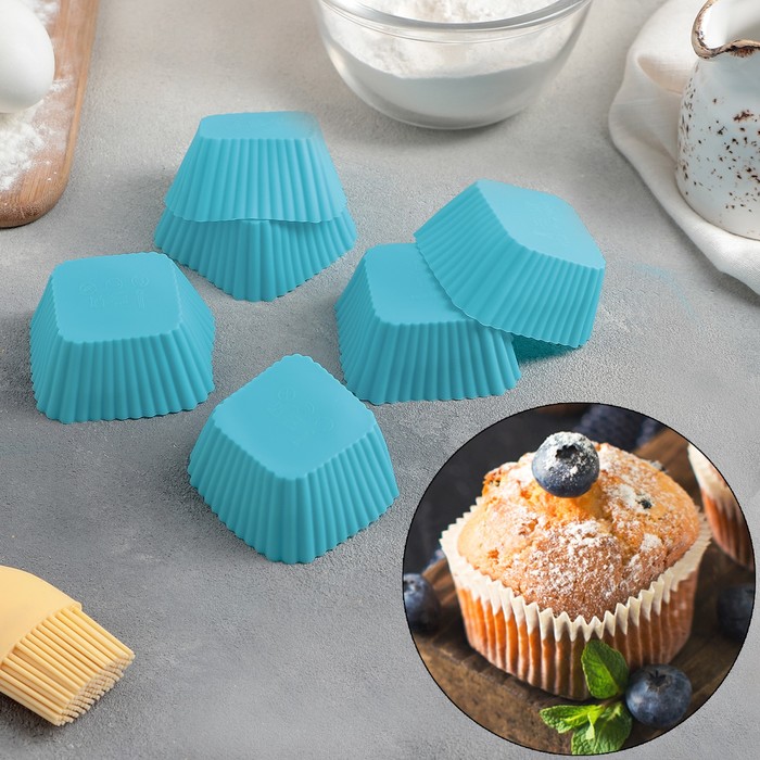 Набор форм для выпечки 7х3,5 см "Риб.Квадрат", 6 шт, цвета МИКС