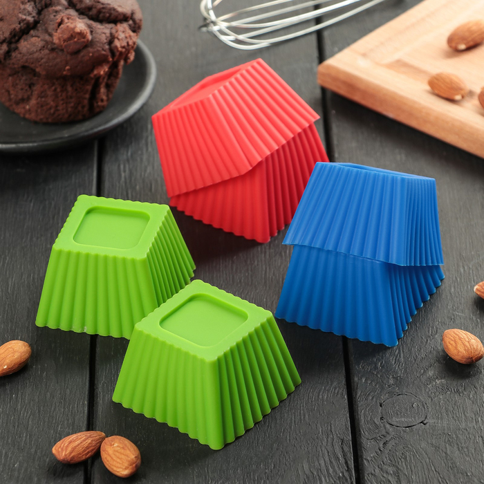 Набор форм для выпечки 7х3,5 см "Риб.Квадрат", 6 шт, цвета МИКС