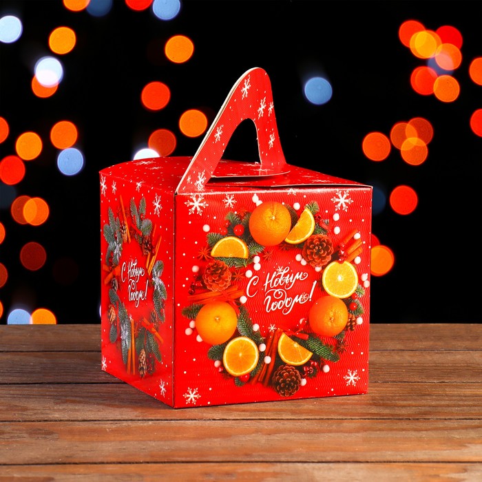 Подарочная коробка Апельсин и корица, кубик большой, 12 х 12 х 12 см подарочная коробка елочные украшения кубик большой 12 х 12 х 12 см