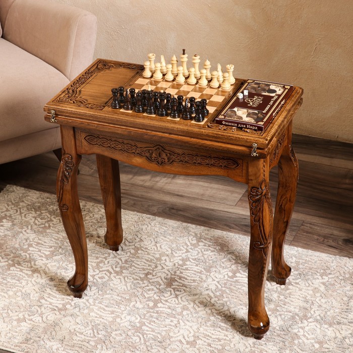 Стол ломберный раскладной Шахматы и нарды, массив ореха, 70х60х30 см, Армения