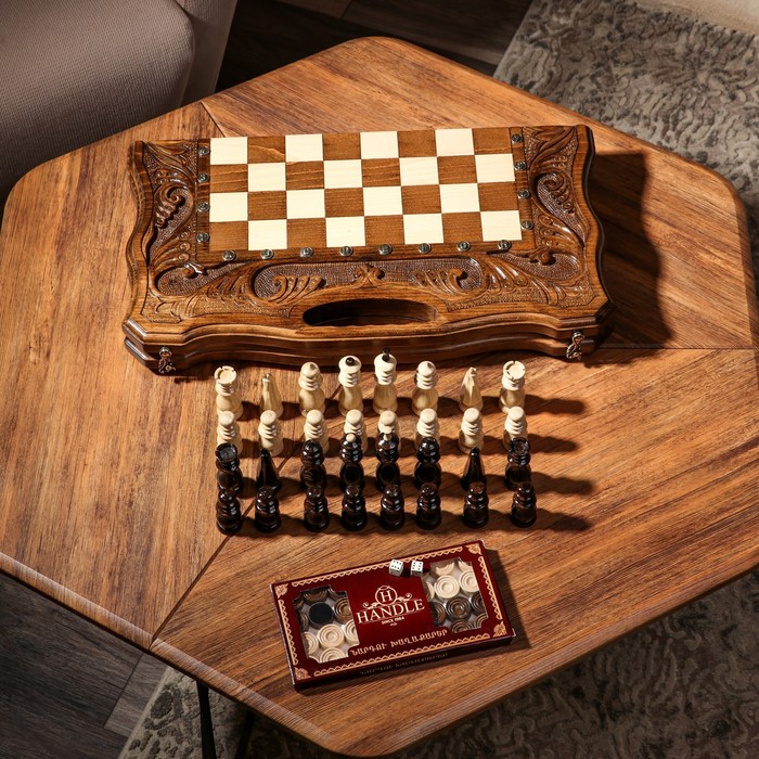 Шахматы-нарды ручной работы Универсал, с ручкой, 50х27 см, массив ореха, Армения шахматы ручной работы стандарт 30х16 см массив 9079218