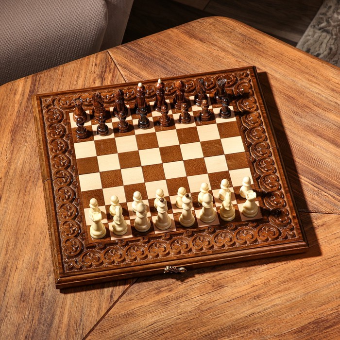 Шахматы-нарды ручной работы "Узоры с резкой", 40х20 см, массив, Армения