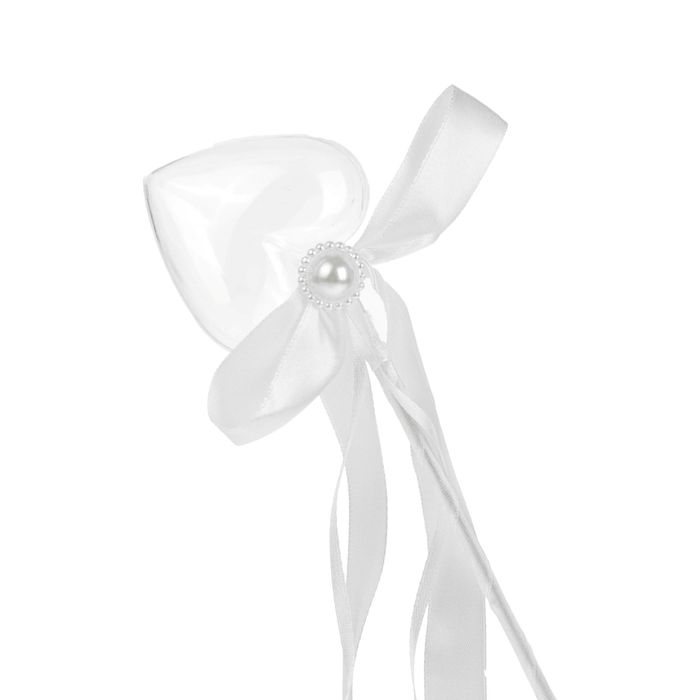 Сюрприз бант на палочке для букетов с сердечком цвет белый