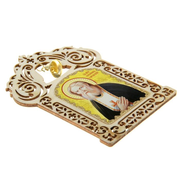 Икона в авто с колокольчиком "Серафим Саровский" на клеящейся основе