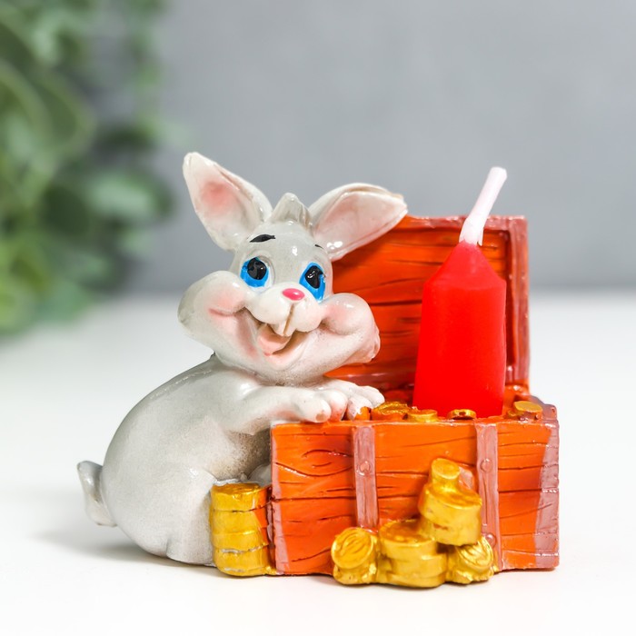 

Сувенир полистоун подсвечник со свечой "Кроль у сундука с монетами" МИКС 5,5х6,5х3,2 см