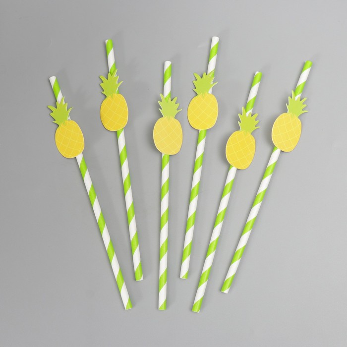 Трубочки для коктейля «Ананас», в наборе 6 штук трубочки для коктейля варежки в наборе 6 шт зелёные