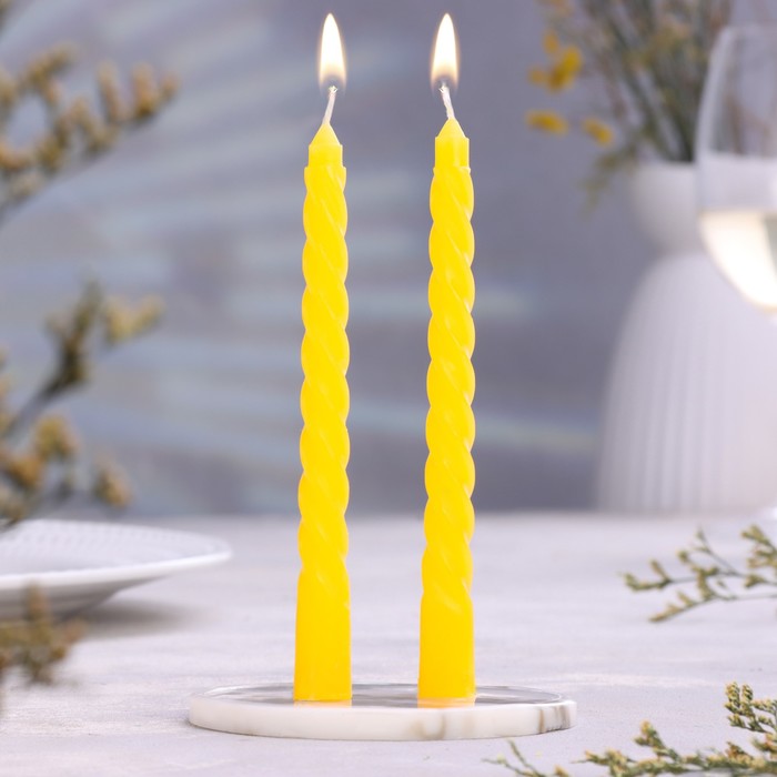 Набор свечей витых, 2 штуки, аромат лимон набор свечей витых 1 5х15 см 2 штуки золотой металлик