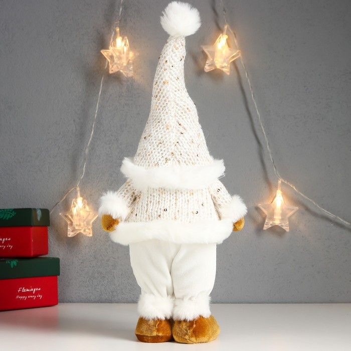 Кукла интерьерная "Дед Мороз в белоснежном кафтане, колпаке с бомбошкой" 32х14х9 см