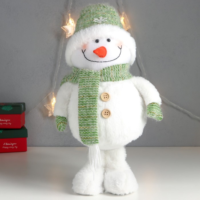 Кукла интерьерная Снеговик в зелёном колпаке со снежинкой 60х17х16 см
