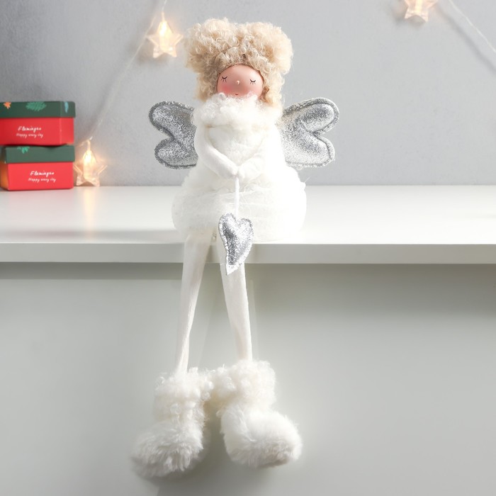Кукла интерьерная "Ангелочек с кудряшками, в белом, с сердечком" длинные ножки 42х9х17,5 см  757530