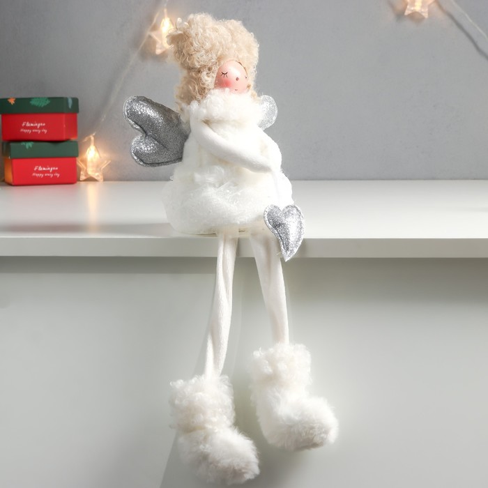 фото Кукла интерьерная "ангелочек с кудряшками, в белом, с сердечком" длинные ножки 42х9х17,5 см
