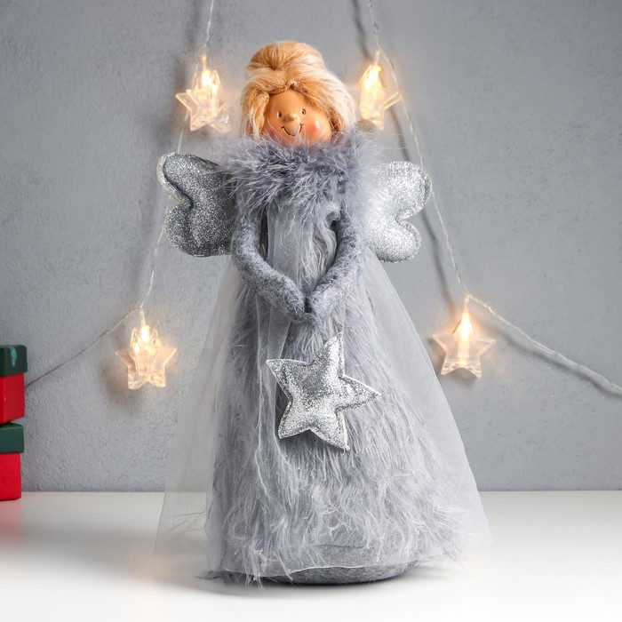 Кукла интерьерная Ангелочек в сером платье со звёздочкой пух 37,5х11,5х18 см