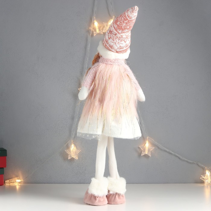 Кукла интерьерная "Девочка с косами, в колпаке, бело-розовый наряд" 63х20х13 см