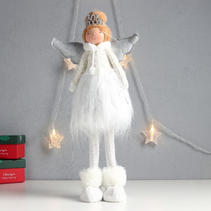 Кукла интерьерная "Ангелочек-принцесса, в белой меховой юбке" 41х20х12 см