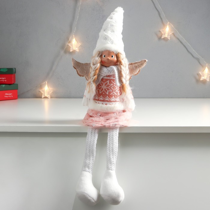 Кукла интерьерная Ангелочек с косичками, в розовой юбке длинные ножки 52х20х10 см кукла интерьерная ангелочек еся в белом меховой юбке в розовом колпаке 39х7х18 см