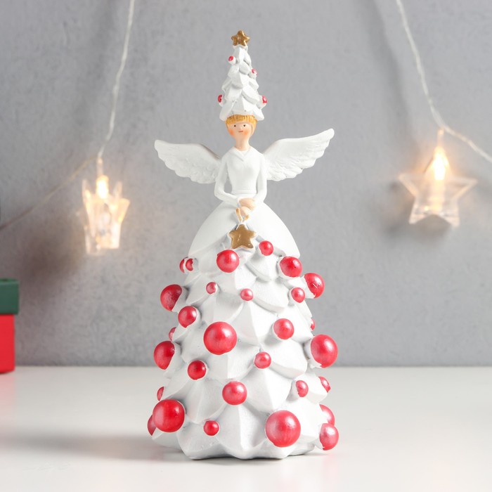 Сувенир полистоун Новогодний ангел с ёлочкой и новогодними шариками 18х8,5х8,5 см