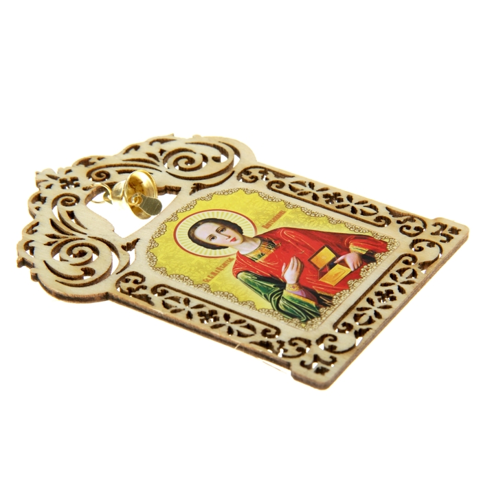 Икона в авто с колокольчиком "Целитель Пантелеимон" на клеящейся основе