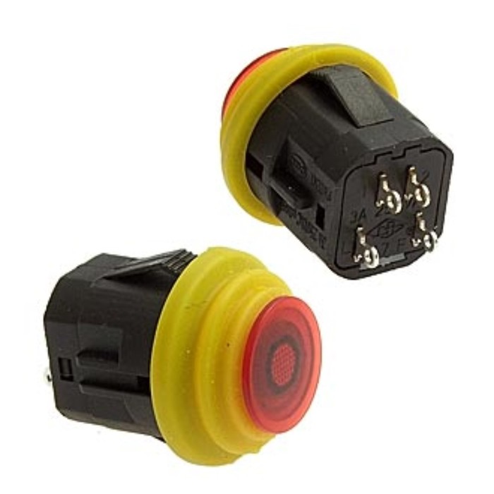 Кнопочный переключатель RUICHI SB572, IP65, ON-OFF, 2P+2L (подсветка), D-16 мм, 3 A, 250 В