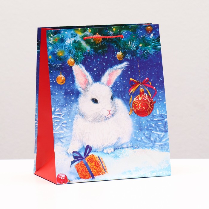 Пакет подарочный Зайчонок в снегу , 18 х 22,3 х 10 см пакет подарочный кот в подарках 18 х 22 3 х 10 см