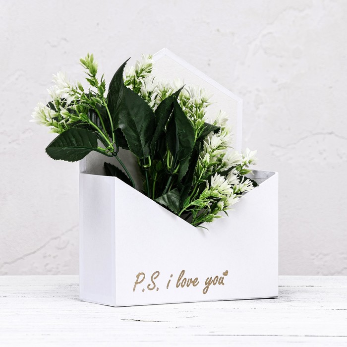 

Конверт с золотым тиснением P.S. I love you, белый 18 х 24 х 7 см