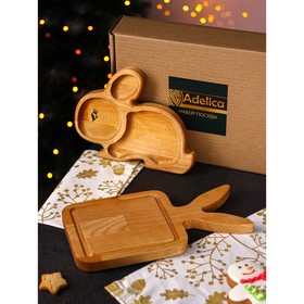 купить Подарочный набор посуды Adelica Ушастый заяц, доска разделочная 28151,8 см, менажница 22181,8 см, берёза