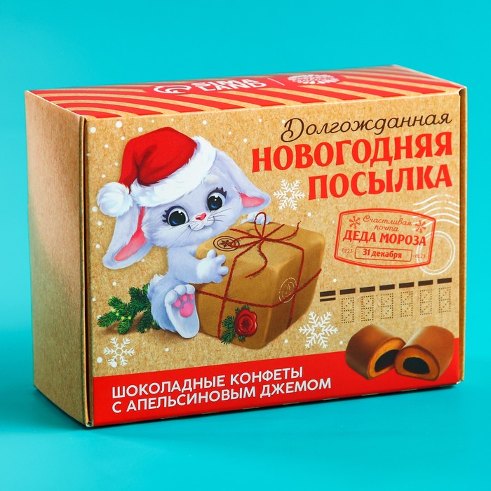 Шоколадные конфеты «Новогодняя посылка» с апельсиновым джемом, 150 г.