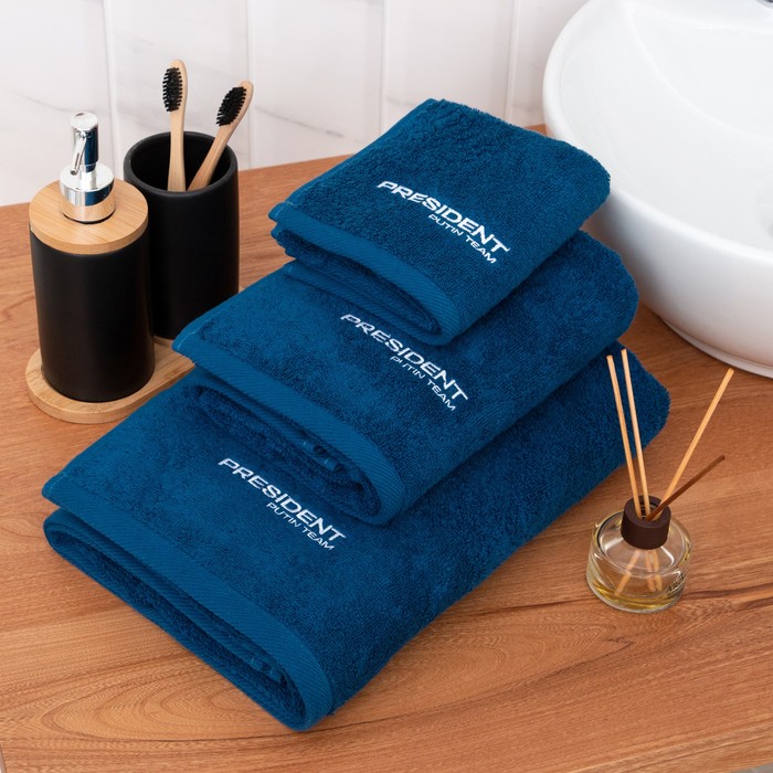 фото Полотенце махровое putin team 70*130 см, цв. синий, 100% хлопок, 420 г/м2