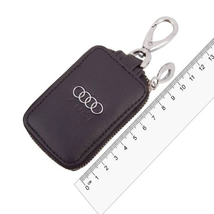 Ключница кожаная Skyway прямоугольная, черная, с молнией, Audi