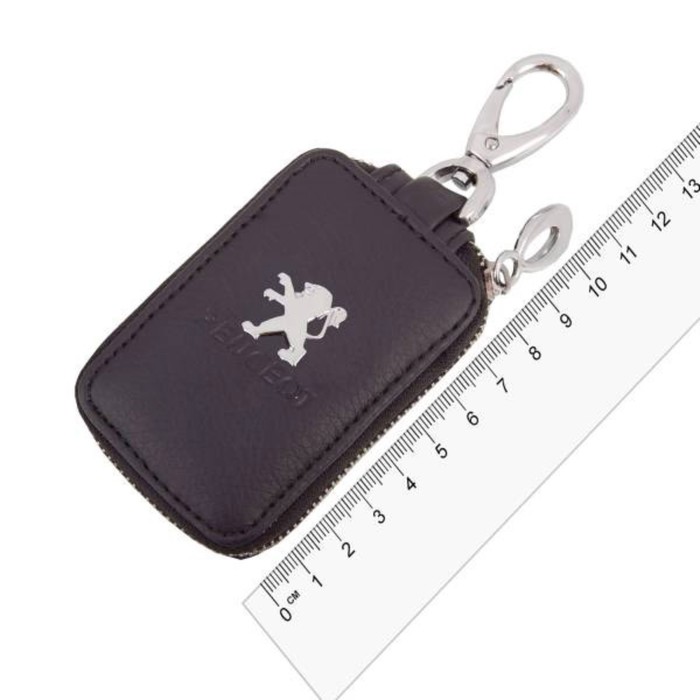 Ключница кожаная Skyway прямоугольная, черная, с молнией, Peugeot