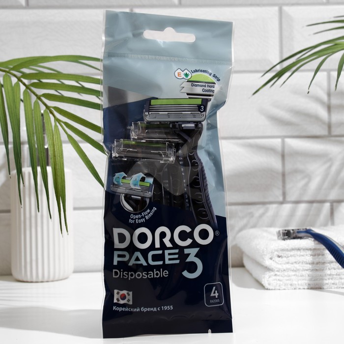 

Станок для бритья одноразовый Dorco Pace3 TRC 200, 3 лезвия, увлажняющая полоска, 4 шт.