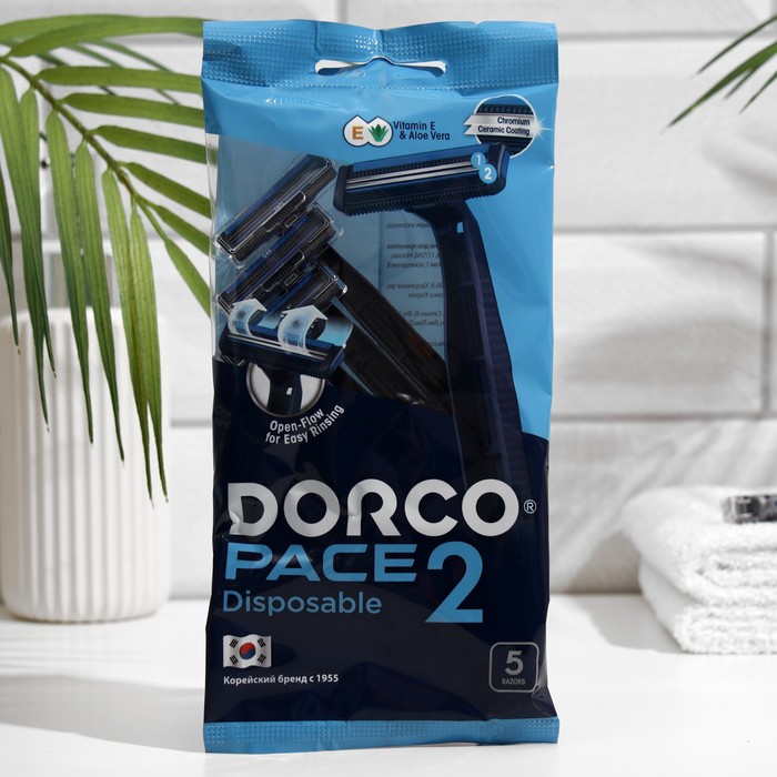 Станок для бритья одноразовый Dorco Pace2, 2 лезвия, увлажняющая полоска, 5 шт. станок для бритья dorco одноразовый twin blade fixed td708db 5p 2 лезвия 5 шт