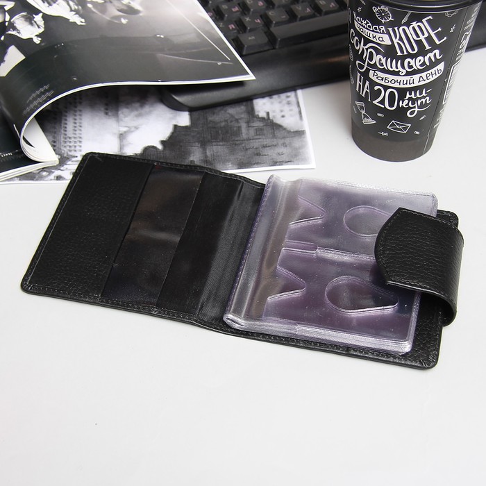 Кредитница на кнопке, 2 ряда, 20 листов, флотер, цвет чёрный