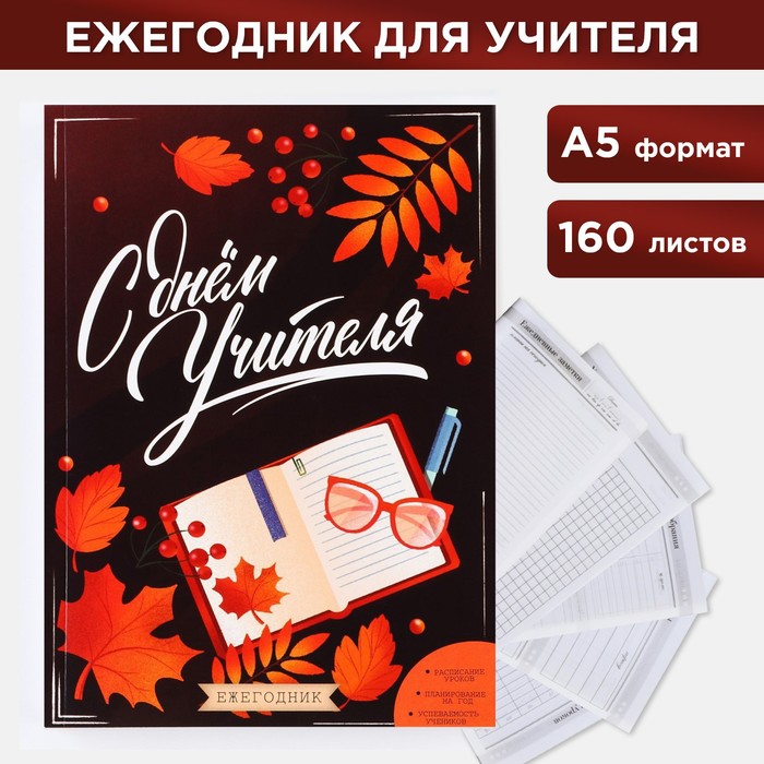 Ежегодник «С днём учителя», формат А5, 160 листов, мягкая обложка журнал успеваемости на год для учителя формат а5 80 листов мягкая обложка классный учитель