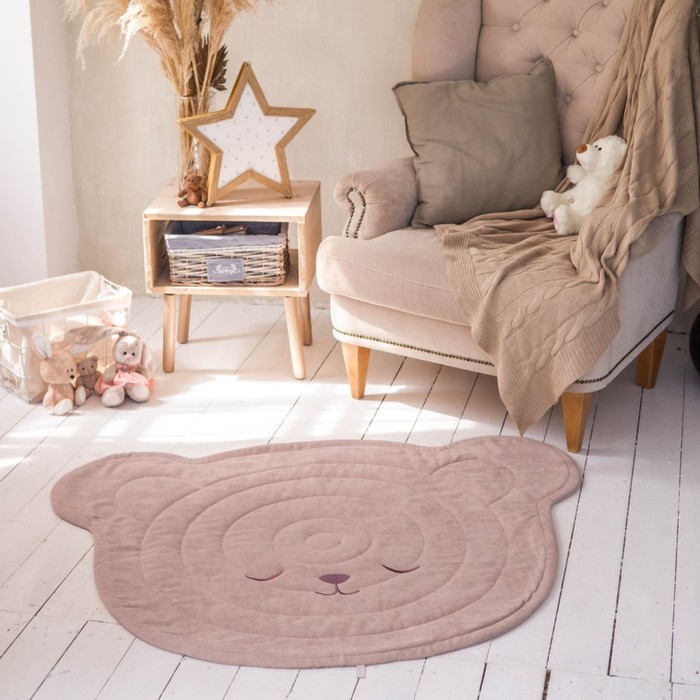 Декоративный детский коврик-покрывало «Тедди», размер 130х100 см, цвет светло-розовый
