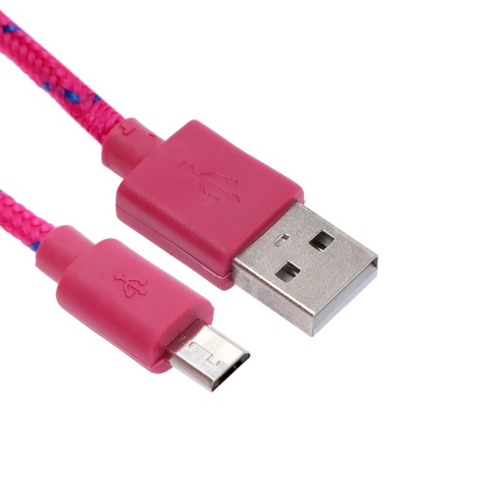 Кабель OXION DCC288, microUSB - USB, зарядка + передача данных, 1 м, оплетка, розовый кабель oxion dcc288 microusb usb зарядка передача данных 1 м оплетка фиолетовый