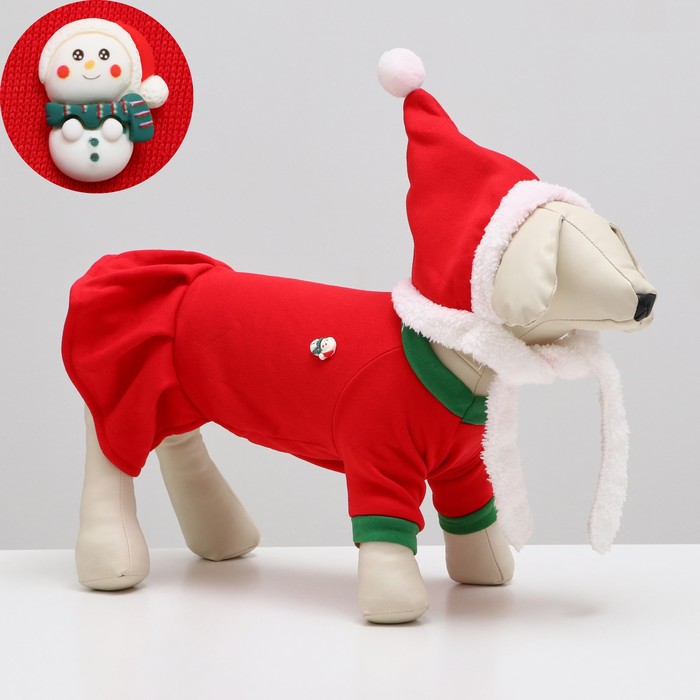 фото Новогодний костюм "снегурочка" для собак, размер xs, красный (дс 18, ош 22, ог 30 см)
