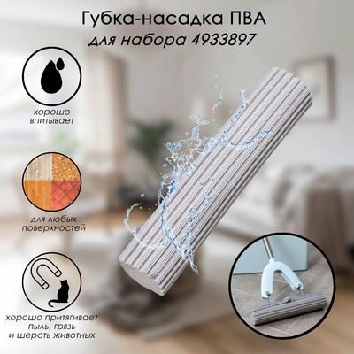Насадка для набора для уборки Raccoon арт. 4933897, ПВА, 26,5×5×5 см, цвет серый