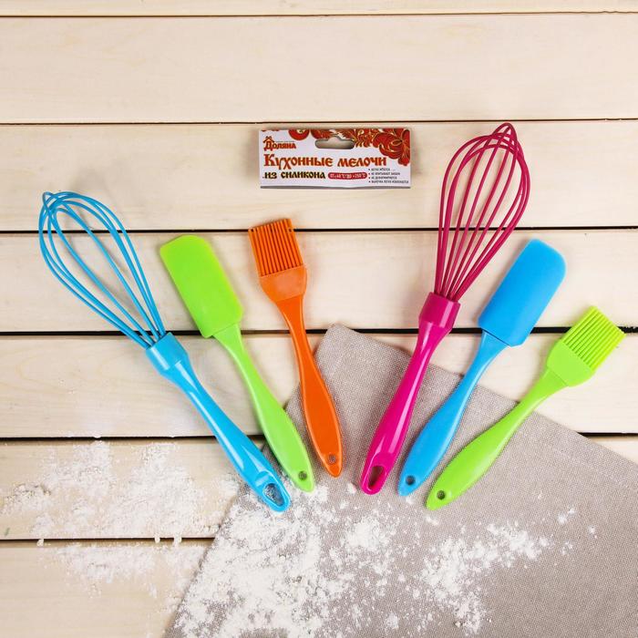 Набор для выпечки 3 предметов "Лето": лопатка, кисть, венчик, цвета МИКС