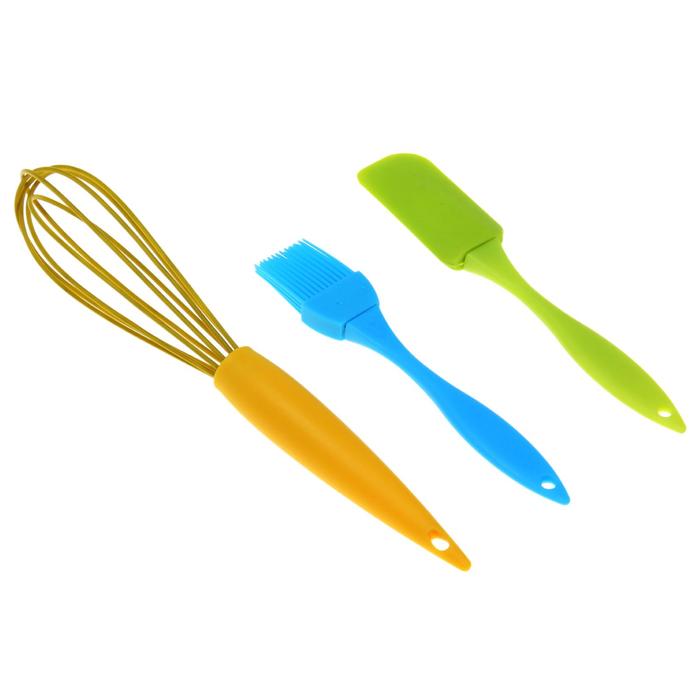 Набор для выпечки 3 предметов "Лето": лопатка, кисть, венчик, цвета МИКС